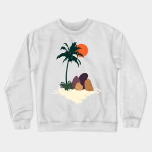 Minimalist Abstract Nature Art #39 Tropical Beach Tree and Rocks Crewneck Sweatshirt